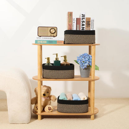 MiniArk Small Storage Baskets for Organizing | Closet Organizer Bins | Shelf Toy Basket | Woven Rope Baskets | Cube Decorative Box | Shallow Basket | L11.5xW7.5xH4.7| Brown