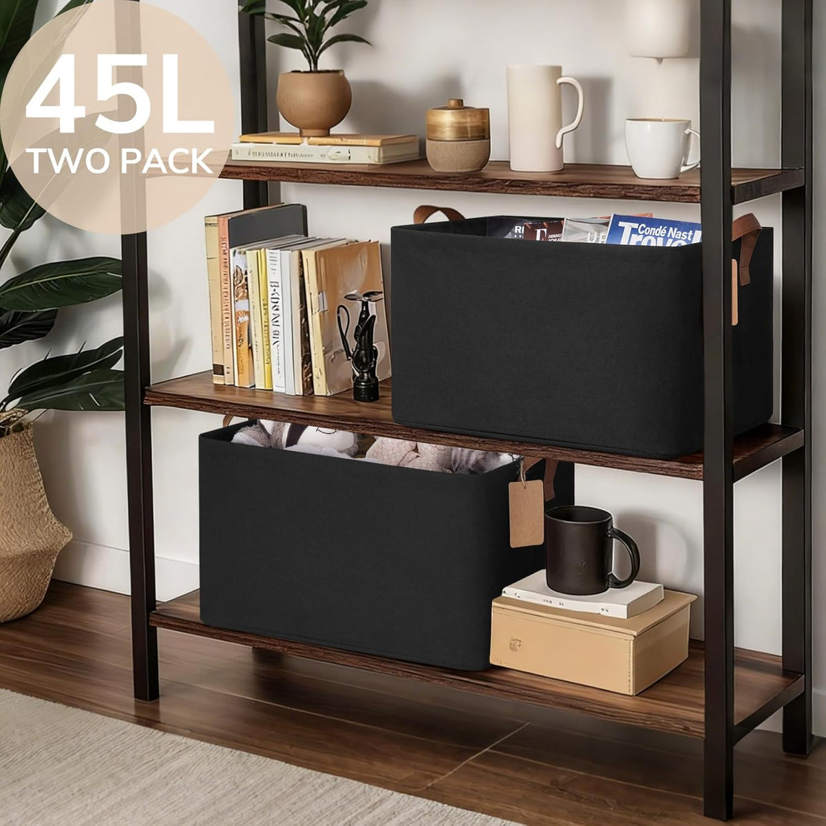 CHICVITA Large Storage Baskets for Shelves, Fabric Storage Bins with Metal Frame, Closet Organizers and Storage Boxes for Clothes Toy, Beige