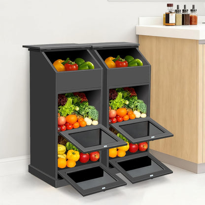 Potato Storage Bin, 3-Tier Potato and Onion Storage Bin with Lid, Wooden Bread Box for Fruit and Vegetable,Food Storage Containers for Kitchen Pantry (Oak)
