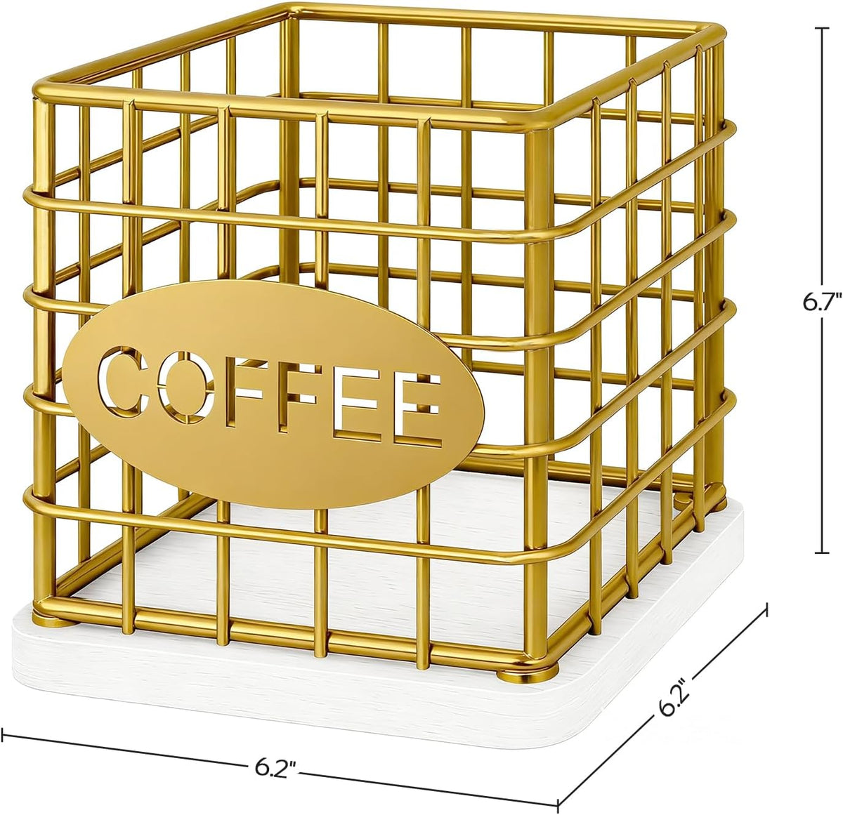 YATINEY Coffee Pod Holder for K Cup, Large Capacity Coffee Pod Organizer, Versatile Coffee Capsule Storage Basket with Wooden Base, White KH10WN