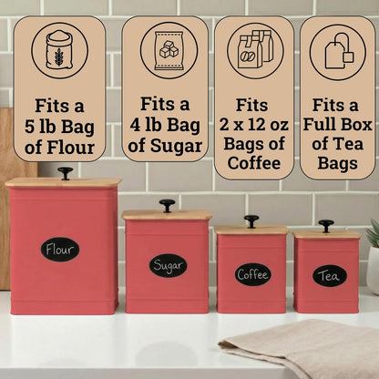 Kitchen Canisters for Countertop Set of 4 with Customizable Chalkboard Labels & Marker Pen - Big Iron Kitchen Canisters with Airtight Lids - Black Canister Set - Flour and Sugar Containers Farmhouse