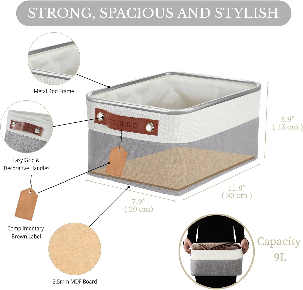 DECOMOMO Storage Bins, Large Fabric Storage Baskets for Shelves, Decorative Linen Closet Organizer, 15 x 11 x 9.5 inches (Beige & White, 3 Pack)