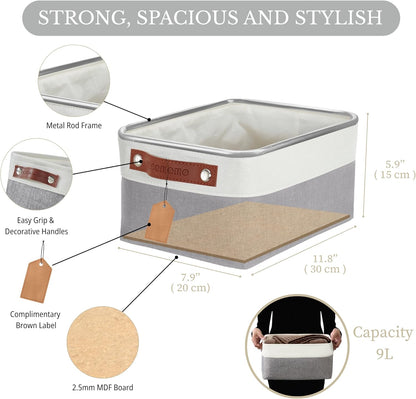 DECOMOMO Storage Bins, Large Fabric Storage Baskets for Shelves, Decorative Linen Closet Organizer, 15 x 11 x 9.5 inches (Beige & White, 3 Pack)