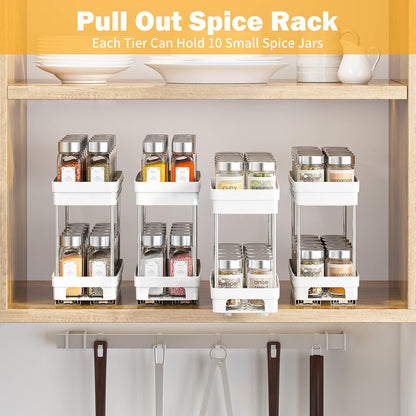 Pull Out Spice Rack Organizer for Cabinet, Slide Out Spice Racks Organizer, Spice Cabinet Organizers, Cabinet Size Need:12'' Highx11'' Deepx5'' Wide,Hold 10 Spice Jar Each Tier-2Tier, Black
