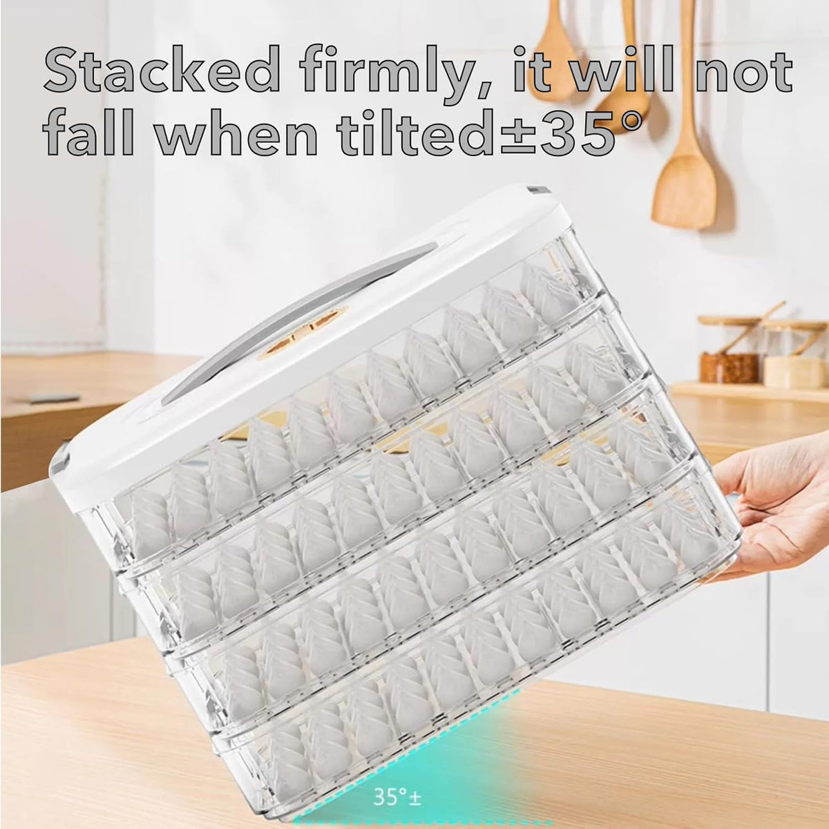 4-Layer Small Frozen Dumpling Storage with Lids, Flat Stacks Food Container Icing Cookies Wonton Donuts Box Organizer For Fridge, 1.18 Inches Net Height for Per Layer, White