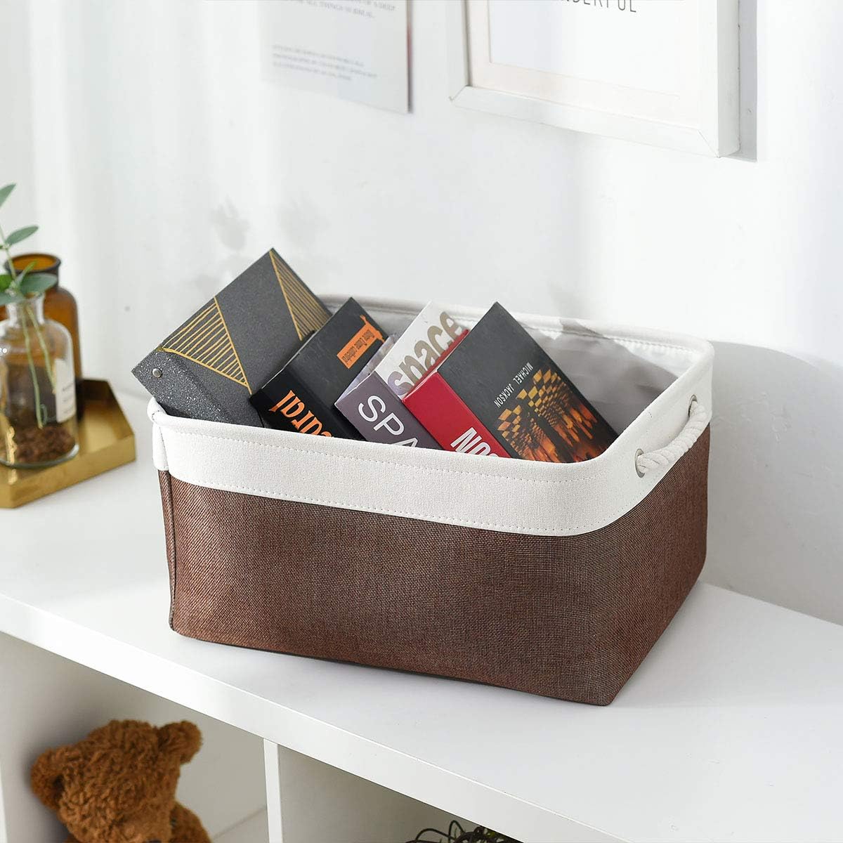 Fabric Storage Bins 12x8x5 inch [6-Pack] with Rope Handles - Decorative Baskets for Organizing