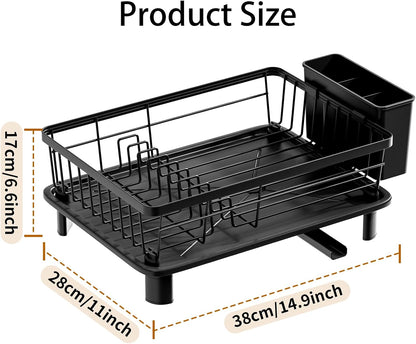 Dish Drying Rack, Stainless Steel Dish Racks for Kitchen Counter, Sink Organization and Storage Essentials, Kitchen Organizer for Forks, Spoons Dishes,Cup and Bottle (Black, 14.96''*11.02''*6.69'')