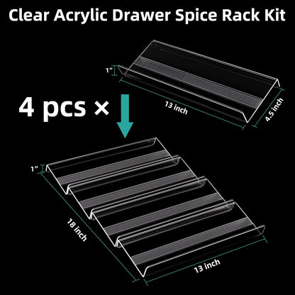 MIUKAA Acrylic Spice Drawer Organizer, 4 Tier - Seasoning Organizer for Drawer, Expandable From 13" to 26" Kitchen Drawer Spice Rack with Slip-Proof Mat (Jars not Included)
