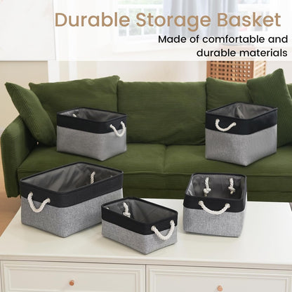 Large Storage Baskets- 15.7x11.8x8.26 inch Storage Bins for Shelves and Closet Organizing, Foldable Fabric Bin for Home Organization Clothes and Laundry (3-Pack, White&Khaki)