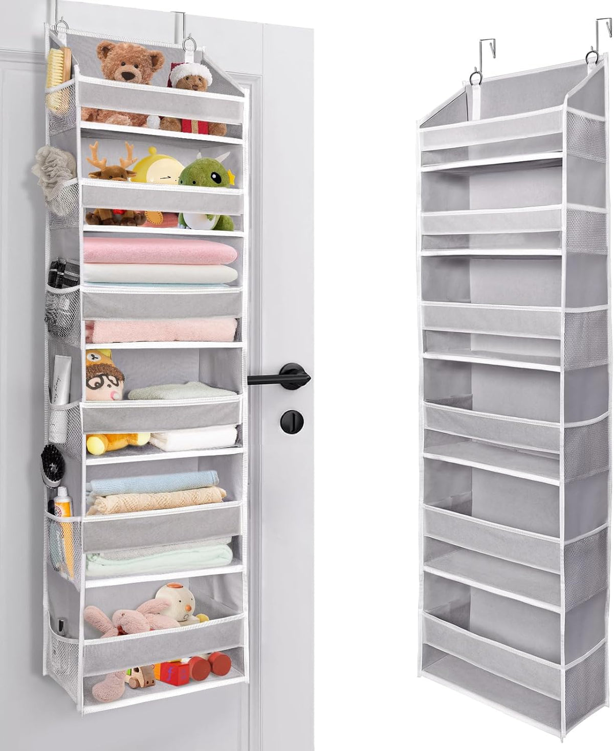 ULG Over The Door Organizer with 6 Large Pockets 12 Side Pockets, 50lbs Weight Capacity Door Hanging Organizer for Bedroom, Bathroom, Pantry, Nursery Storage, Beige