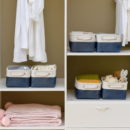 Fabric Storage Bins 12x8x5 inch [6-Pack] with Rope Handles - Decorative Baskets for Organizing