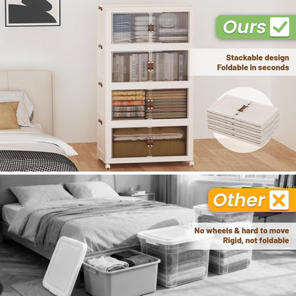 SAILUN 145Gal/580Qt Stackable Storage Bins Folding Collapsible Storage Bins with a Lid, Closet Organizers and Storage,White 26" W x 17" D x 71" H