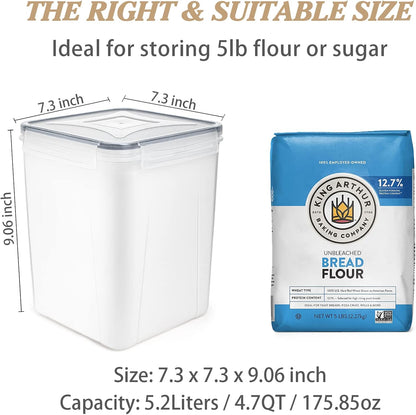 Wildone Large Food Storage Containers 5.2L /175oz, 4 Piece BPA Free Plastic Airtight Food Storage Containers for Flour, Sugar, Baking Supplies, Kitchen & Pantry Containers with 20 Labels