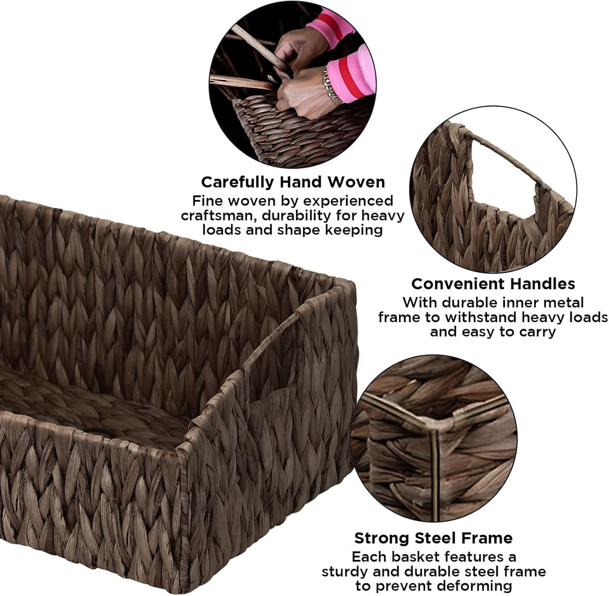 Rattan Storage Baskets, Handwoven Wicker Storage Bins with Built-in Handles, Storage Container Baskets for Shelves, Bedroom, Bathroom, Laundry Room or Kitchen(Natural)