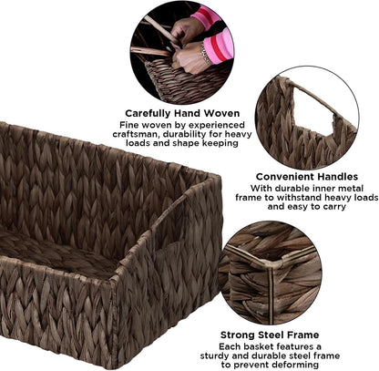 Rattan Storage Baskets, Handwoven Wicker Storage Bins with Built-in Handles, Storage Container Baskets for Shelves, Bedroom, Bathroom, Laundry Room or Kitchen(Natural)