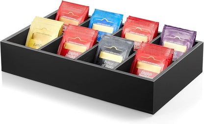 DRASTAR Tea Bag Organizer, Acacia Tea Bag Holder, Tea Storage Containers with 3 Slots, Wooden Tea Storage Accessories, Mini Tea Bag Caddy Box for Countertop