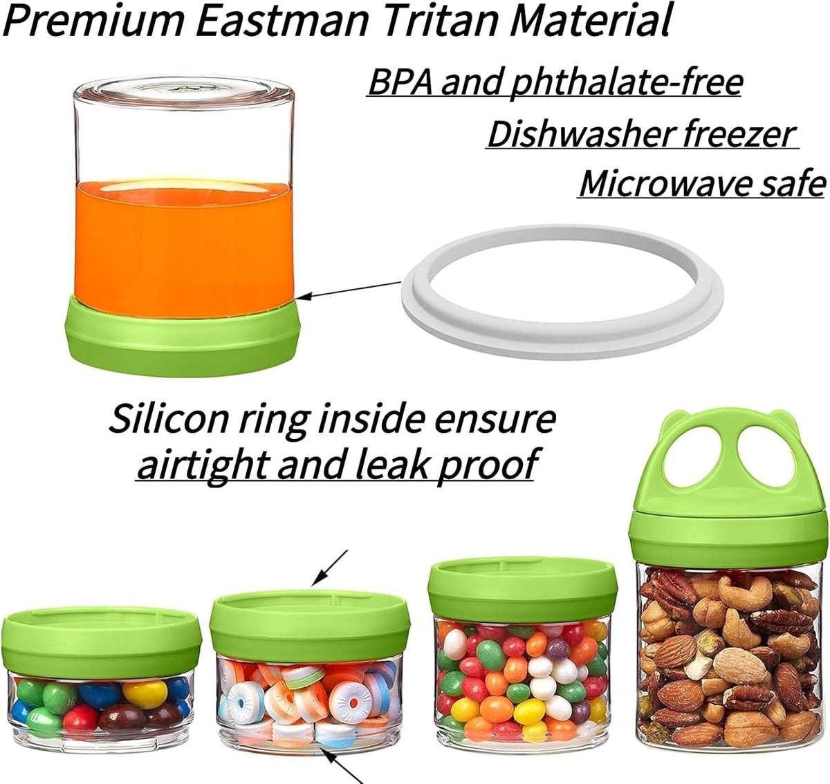 SELEWARE Portable Stackable Food Storage Containers for Snacks Formula Powder and Drinks Twist Lock System Airtight Leak-proof BPA and Phthalate Free 4 Piece Jars 31oz Blue