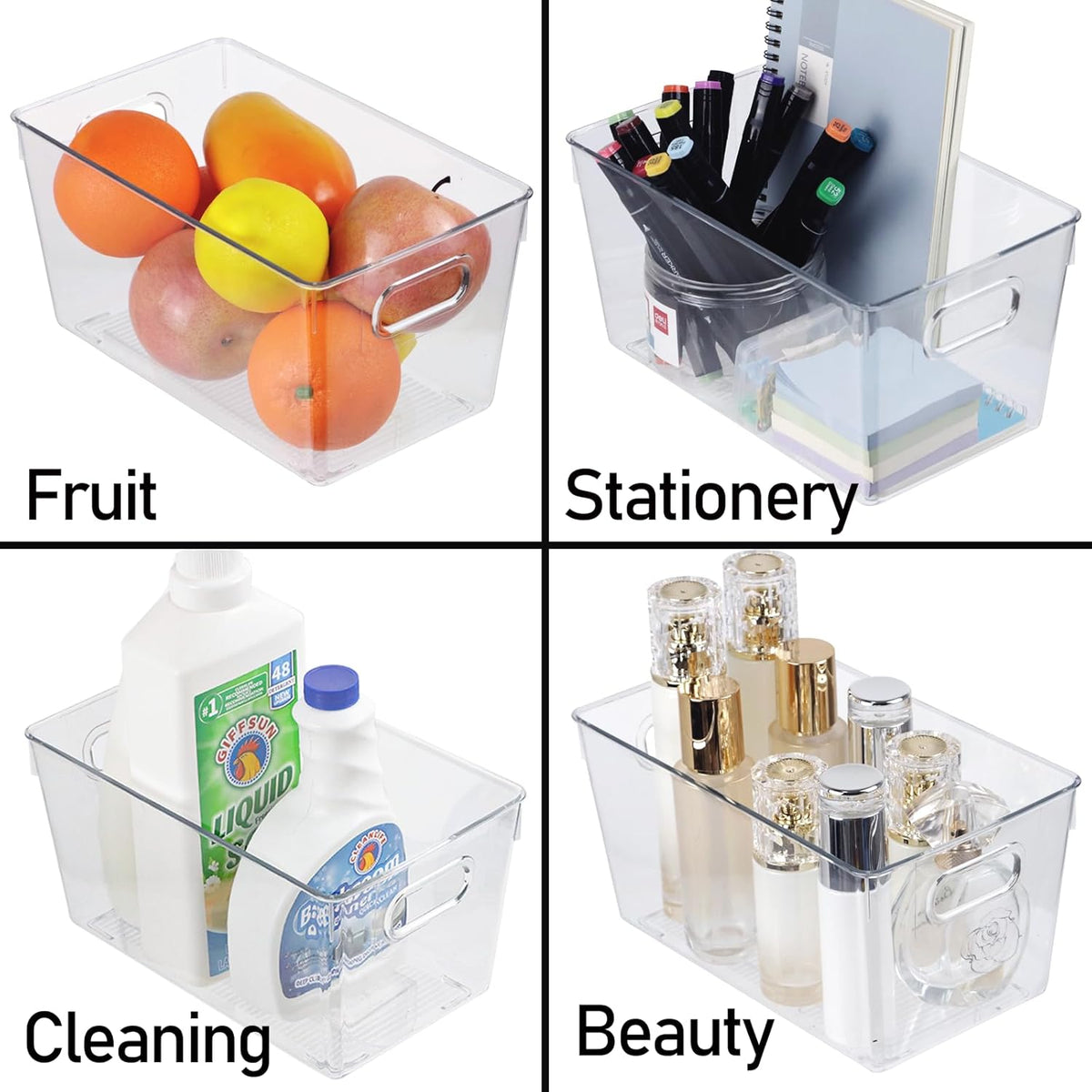 ZEXALOR 10 PACK Clear Storage Bins Clear Storage Containers for Kitchen Pantry Organization, Organizing Bins with Built in Handles, Cabinet Organizers