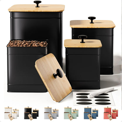 Kitchen Canisters for Countertop Set of 4 with Customizable Chalkboard Labels & Marker Pen - Big Iron Kitchen Canisters with Airtight Lids - Black Canister Set - Flour and Sugar Containers Farmhouse