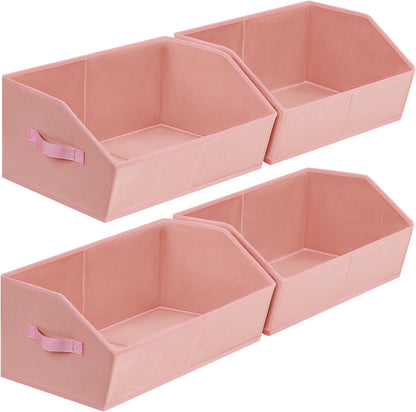 Homsorout Closet Organizers Bins 6 Packs - Large Closet Shelf Organizer with Handles, Fabric Trapezoid Storage Bins, Collapsible Storage Cubes for Clothes, Towels, Light Gray