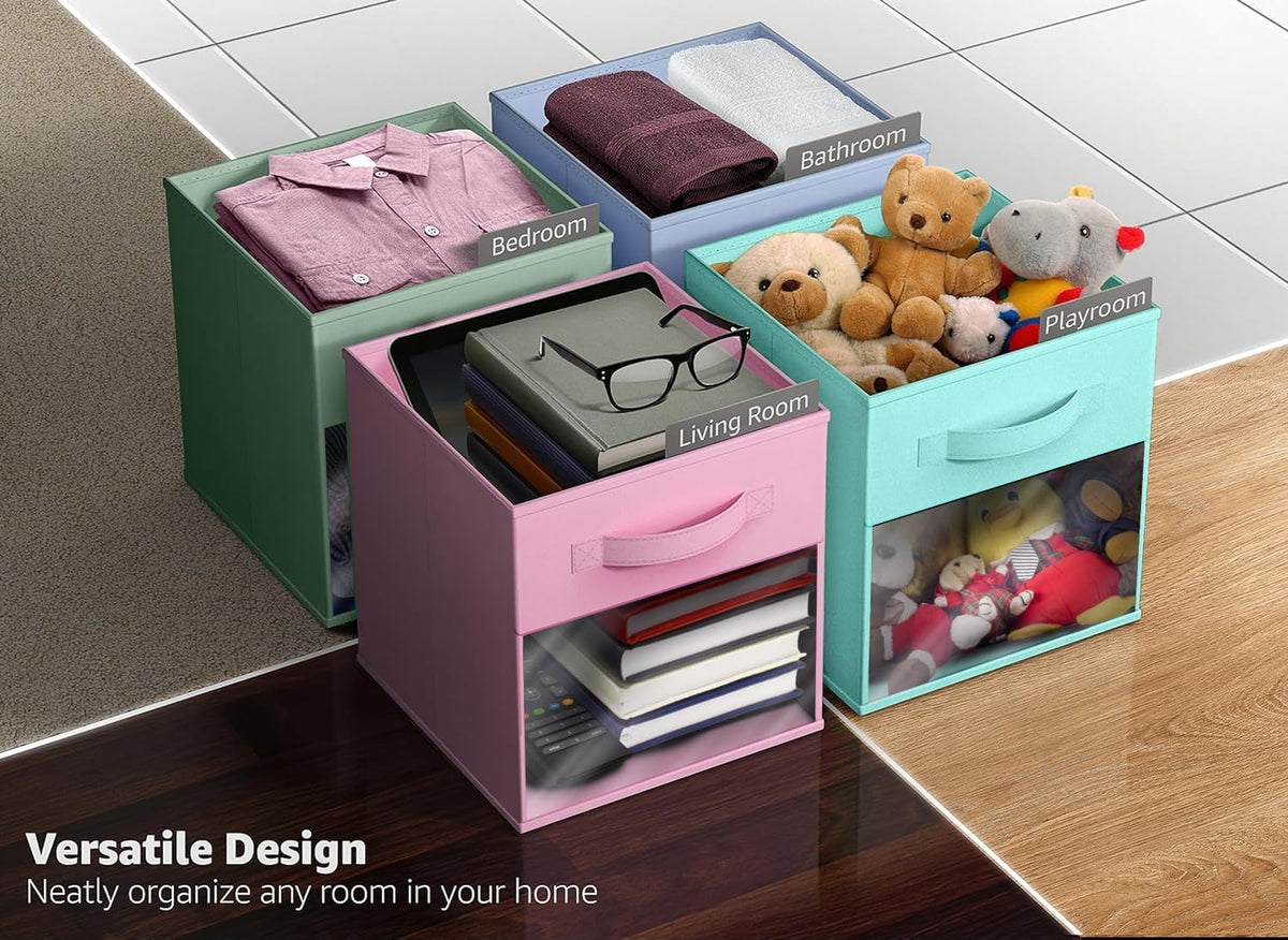 Sorbus Fabric Storage Cubes - 6 Foldable Storage Bins for Organizing Pantry, Cubbies, Toy Box - Clothes Storage & Closet Organizer - 13 Inch Collapsible Cube Baskets for Shelves with Handle