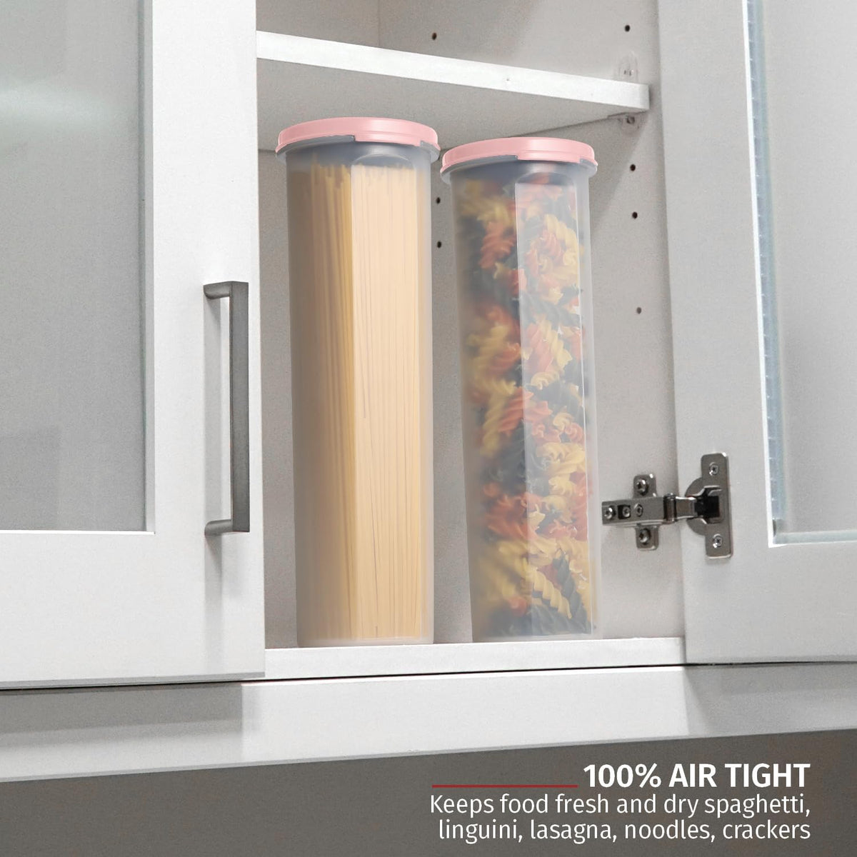 Tall Clear Spaghetti Pasta Container Storage With Lid.Multi-Purpose Kitchen Pantry Organization And Food Storage For Noodles Beans Straws - Airtight Leakproof Spaghetti Keeper BPA Free 37 oz.