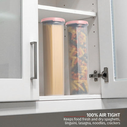 Tall Clear Spaghetti Pasta Container Storage With Lid.Multi-Purpose Kitchen Pantry Organization And Food Storage For Noodles Beans Straws - Airtight Leakproof Spaghetti Keeper BPA Free 37 oz.