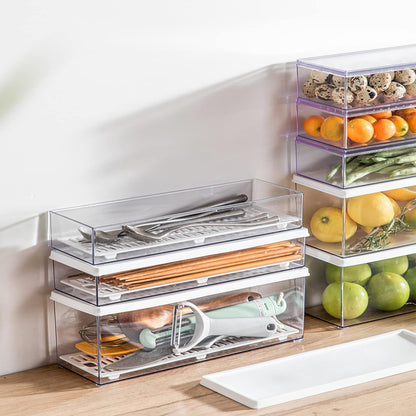 Hanobe Pasta Containers for Pantry Large Spaghetti & Noodle & Lasagna Canister 3 Pcs Clear Grey Rectangular Canister with Lock Lids Durable BPA-free Plastic Food Keeper for Kitchen Cabinet