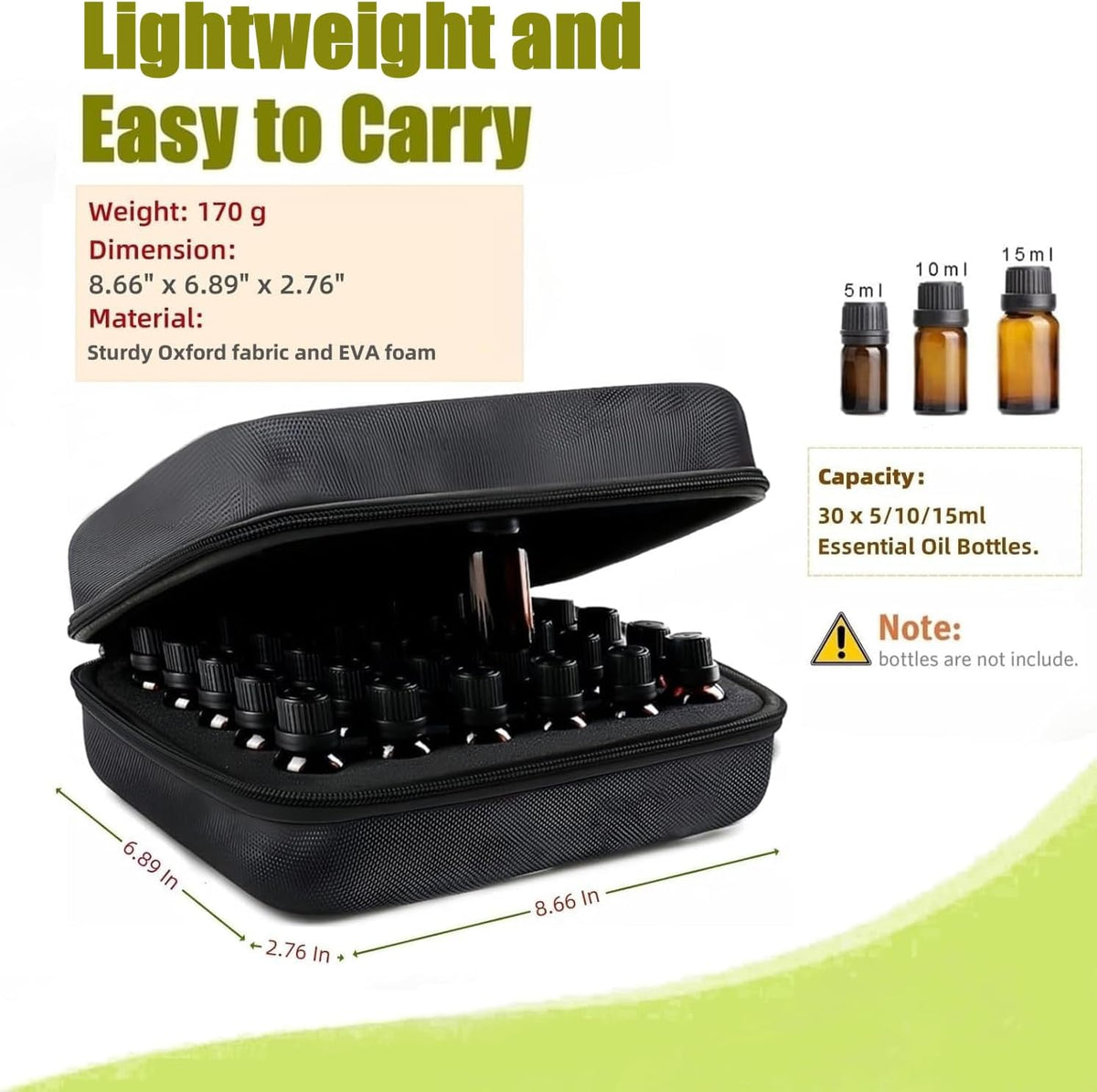 BLIRITEL EVA Essential Oils Organizer, 30 Bottles Hard Shell Essential Oil Storage Carrying Case, Essential Oils Boxes Holds 30 Bottles with 5ml,10ml,15ml (Black)