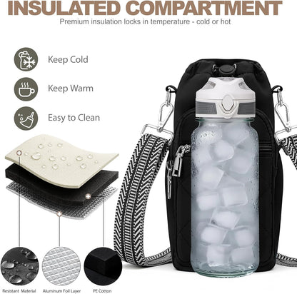SYTRAH Water Bottle Carrier Bag with Strap, Water Bottle Purse with Phone Pocket 40oz for Walking Hiking