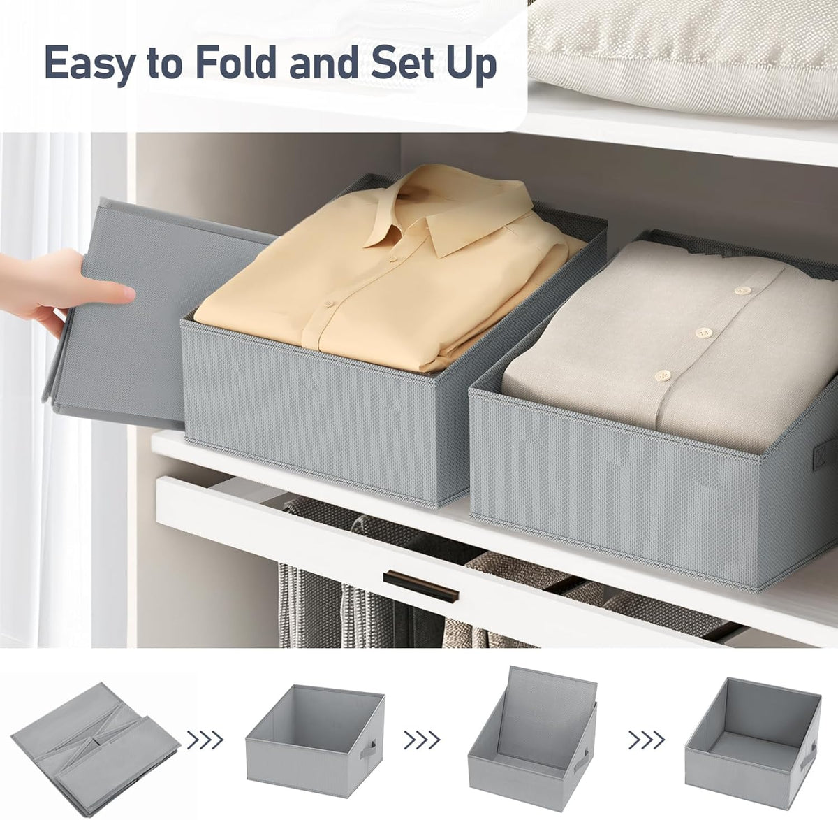 DIMJ Closet Storage Bins - Fabric Storage Baskets for Shelves, Collapsible Closet Organizers and Storage with Handles, Trapezoid Shelf Organization Storage Cubes for Purse, Toys, Books, Towel, Socks