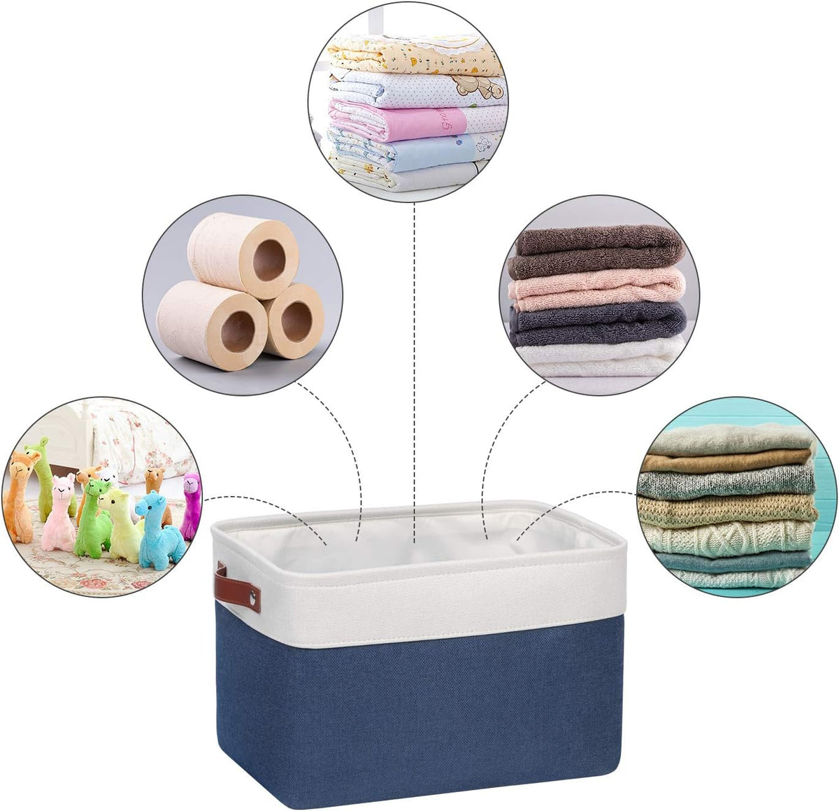 Univivi 4PC Small Fabric Storage Bins,15x6x5 inch Long Narrow Storage Baskets with PU Handles for Closet,Cabinet,Countertop Organizing Small Items (Gray,15x6x5 inch)