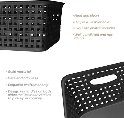 Khaki Stackable Storage Baskets, Plastic Weave Basket Organizer and Storage Set of 12, Pantry Organizing Baskets for Shelves, Kitchens, Bathrooms, Classrooms, Cabinets and Bedrooms