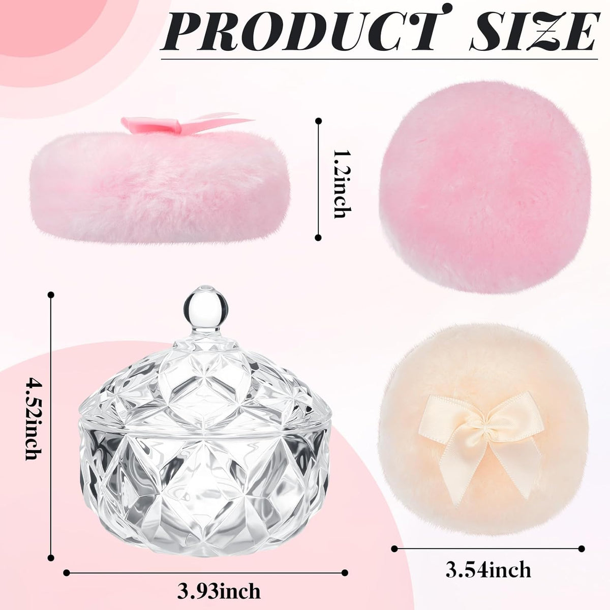 Tioncy 3 Pcs Large Body Powder Puff and Container Valentine's Day gift Powder Container with Puff Crystal Case Soft Washable Reusable Velour Face Body Glitter Wet Dry Makeup (Classic,Clear)