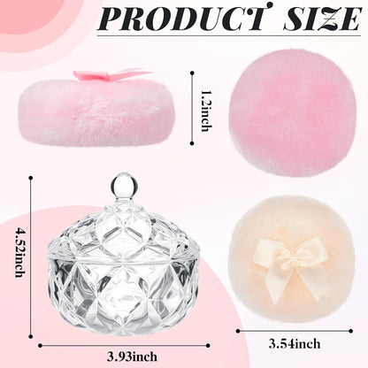 Tioncy 3 Pcs Large Body Powder Puff and Container Valentine's Day gift Powder Container with Puff Crystal Case Soft Washable Reusable Velour Face Body Glitter Wet Dry Makeup (Classic,Clear)