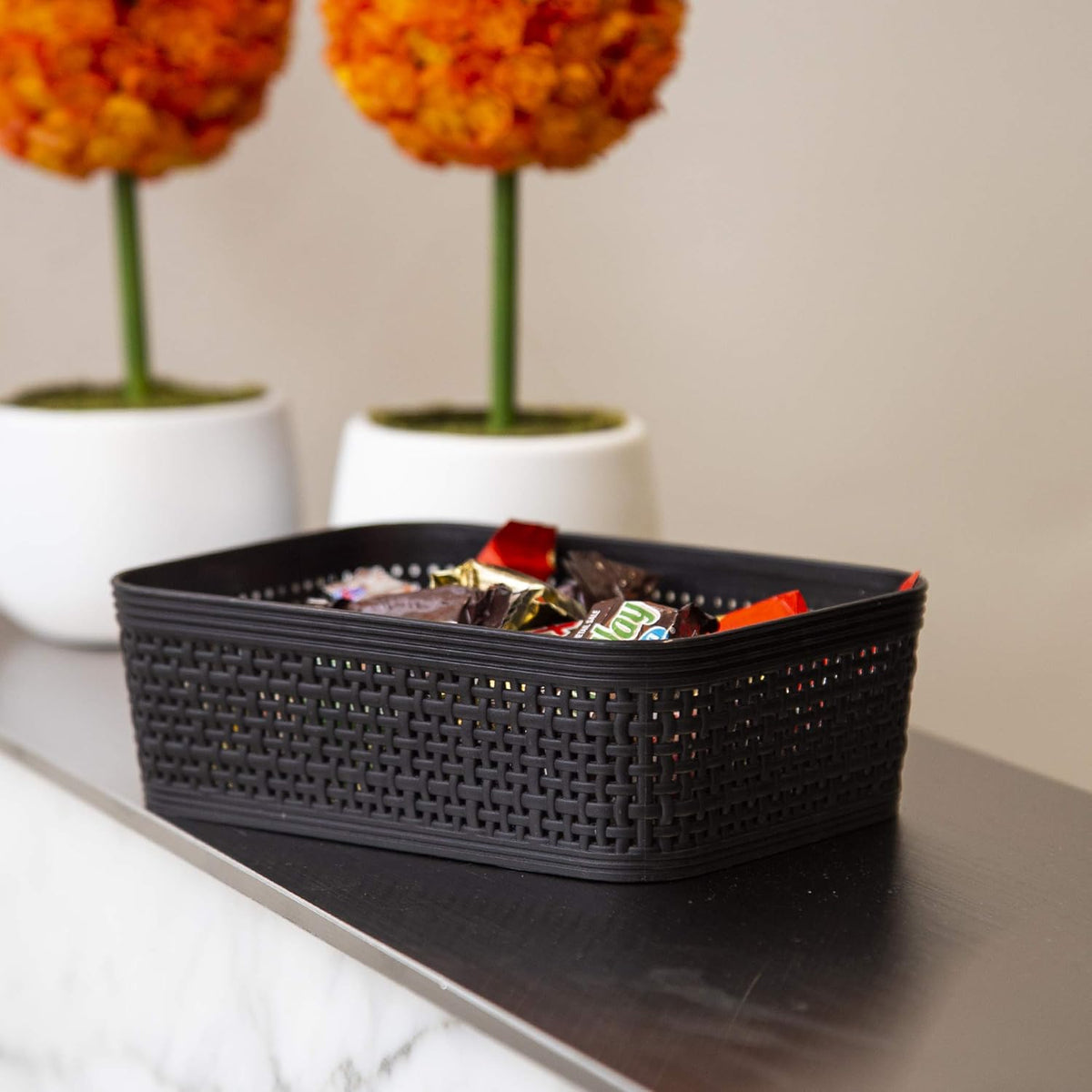 BINO | Woven Plastic Basket | Small (Natural), 5-Pack | THE JUTE COLLECTION | Home Organization, Space - Saving Storage, Stylish Design | Jute Basket | Plastic Storage Basket