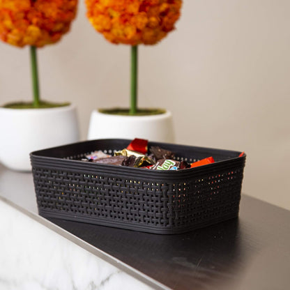 BINO | Woven Plastic Basket | Small (Natural), 5-Pack | THE JUTE COLLECTION | Home Organization, Space - Saving Storage, Stylish Design | Jute Basket | Plastic Storage Basket