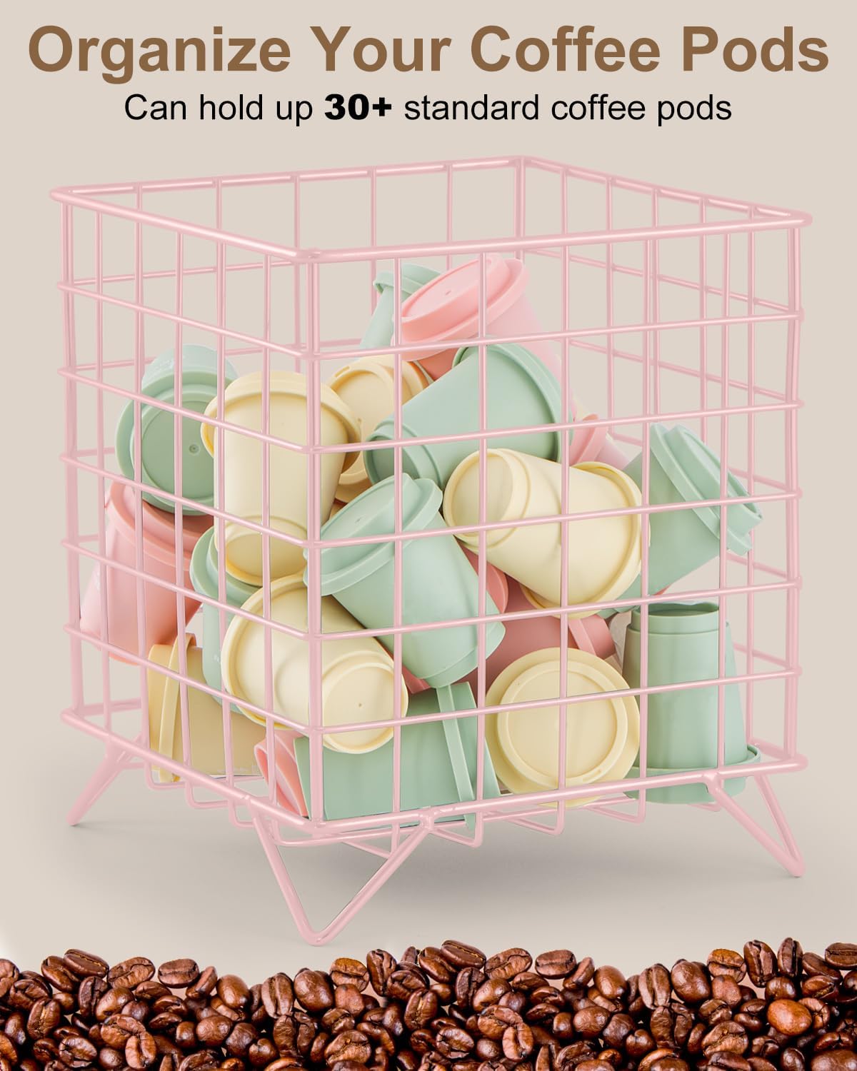 FantasyLife K Cup Holder Organizer, 5.3" x 5.3" x 6.3" Coffee Pod Storage Basket, Coffee Bar Accessories Metal Basket, Large Capacity Countertop Organizer for Kitchen Counter & Office Desktop (Gold)