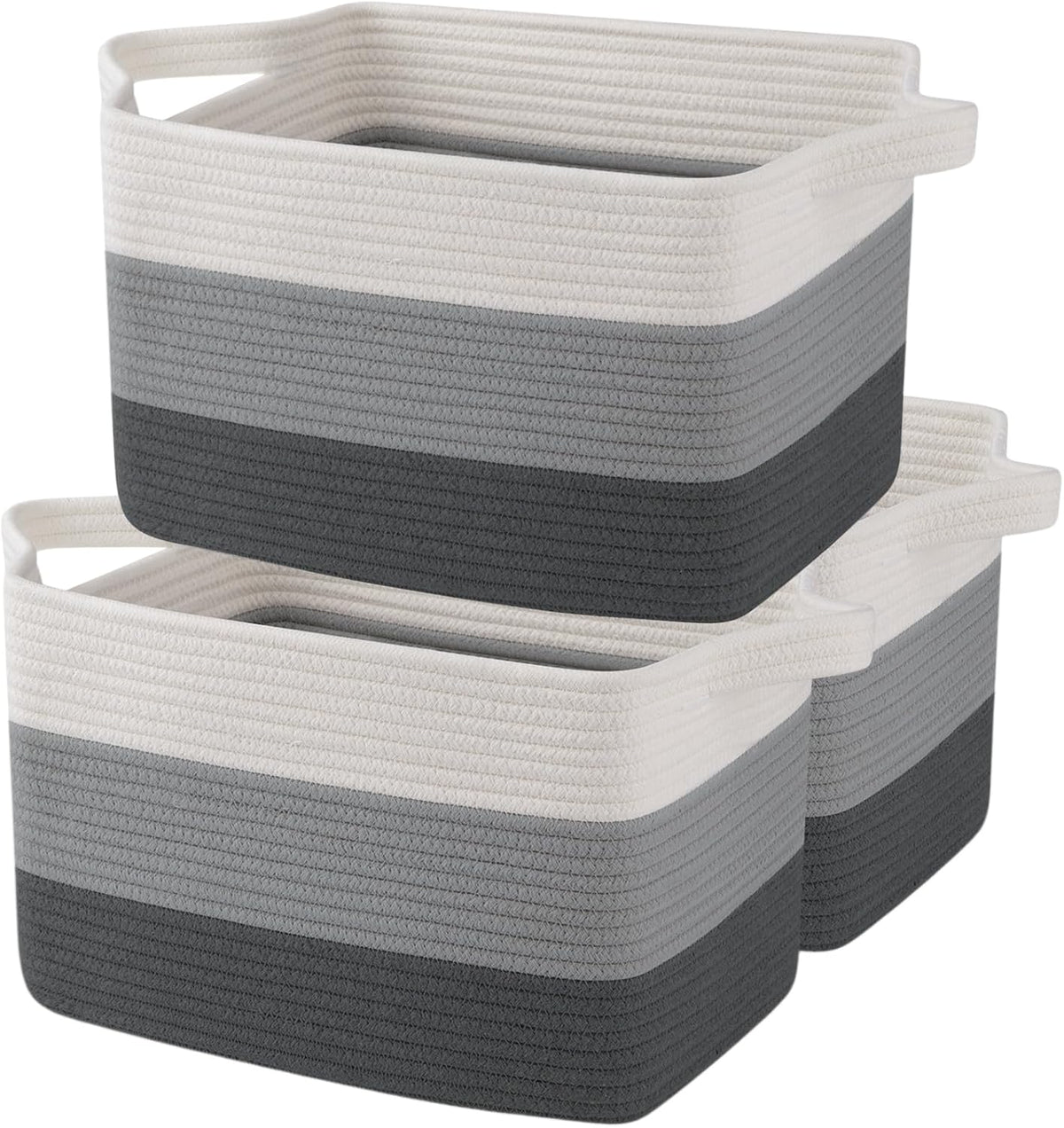 OIAHOMY Storage Basket, Woven Baskets for Storage, Cotton Rope Basket for toys,Towel Baskets for Bathroom - Pack of 3, Gradient Yellow