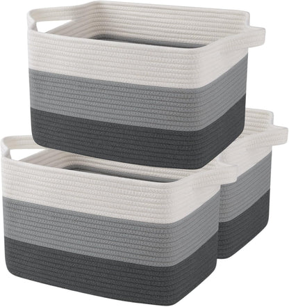 OIAHOMY Storage Basket, Woven Baskets for Storage, Cotton Rope Basket for toys,Towel Baskets for Bathroom - Pack of 3, Gradient Yellow