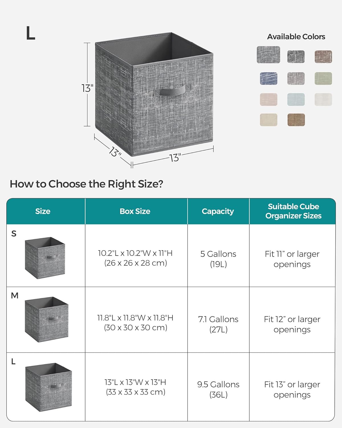 SONGMICS Storage Cubes, 11-Inch Non-Woven Fabric Bins with Double Handles, Set of 6, Closet Organizers for Shelves, Foldable, for Clothes, Cattail Gray UROB26LG