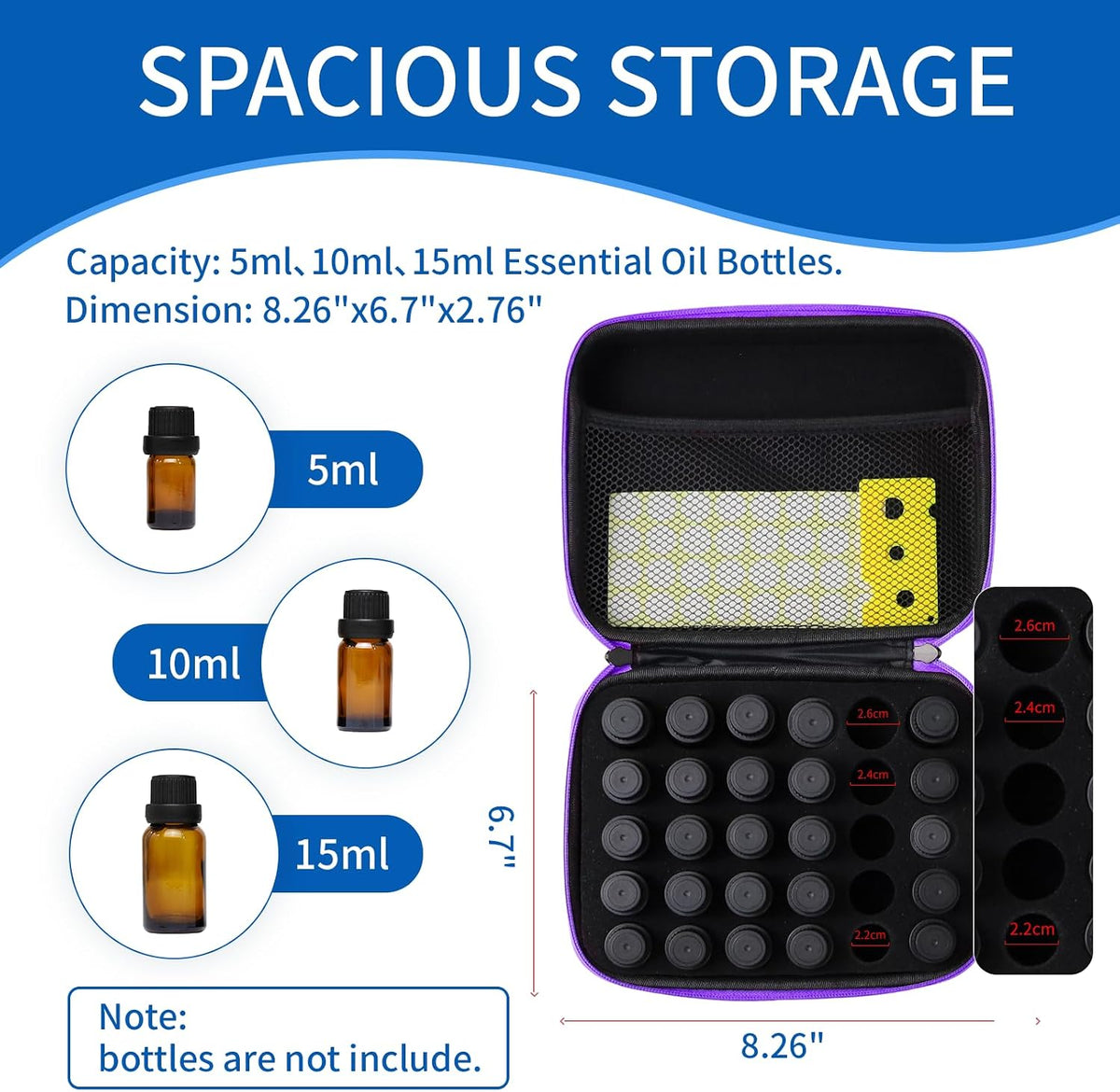 Essential Oil Storage Holder Organizer Carrying Case - 30 Bottles | Hard Shell Essential Oils Box Holds 5ml 10ml 15ml Bottle Travel Bag with Labels & Foam Insert for doTERRA & Young Living