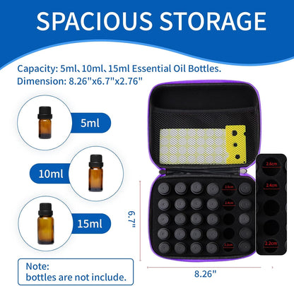 Essential Oil Storage Holder Organizer Carrying Case - 30 Bottles | Hard Shell Essential Oils Box Holds 5ml 10ml 15ml Bottle Travel Bag with Labels & Foam Insert for doTERRA & Young Living