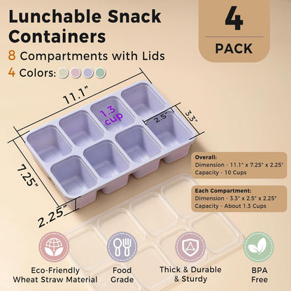 2 Pack Snackle Box Container with Lids, Dishwasher Safe 8 Compartment Divided Snack Serving Tray Platterbox, Protable No-Scatter Snacklebox Snack Container for Adult, Kids, Family, Travel, Party, Work