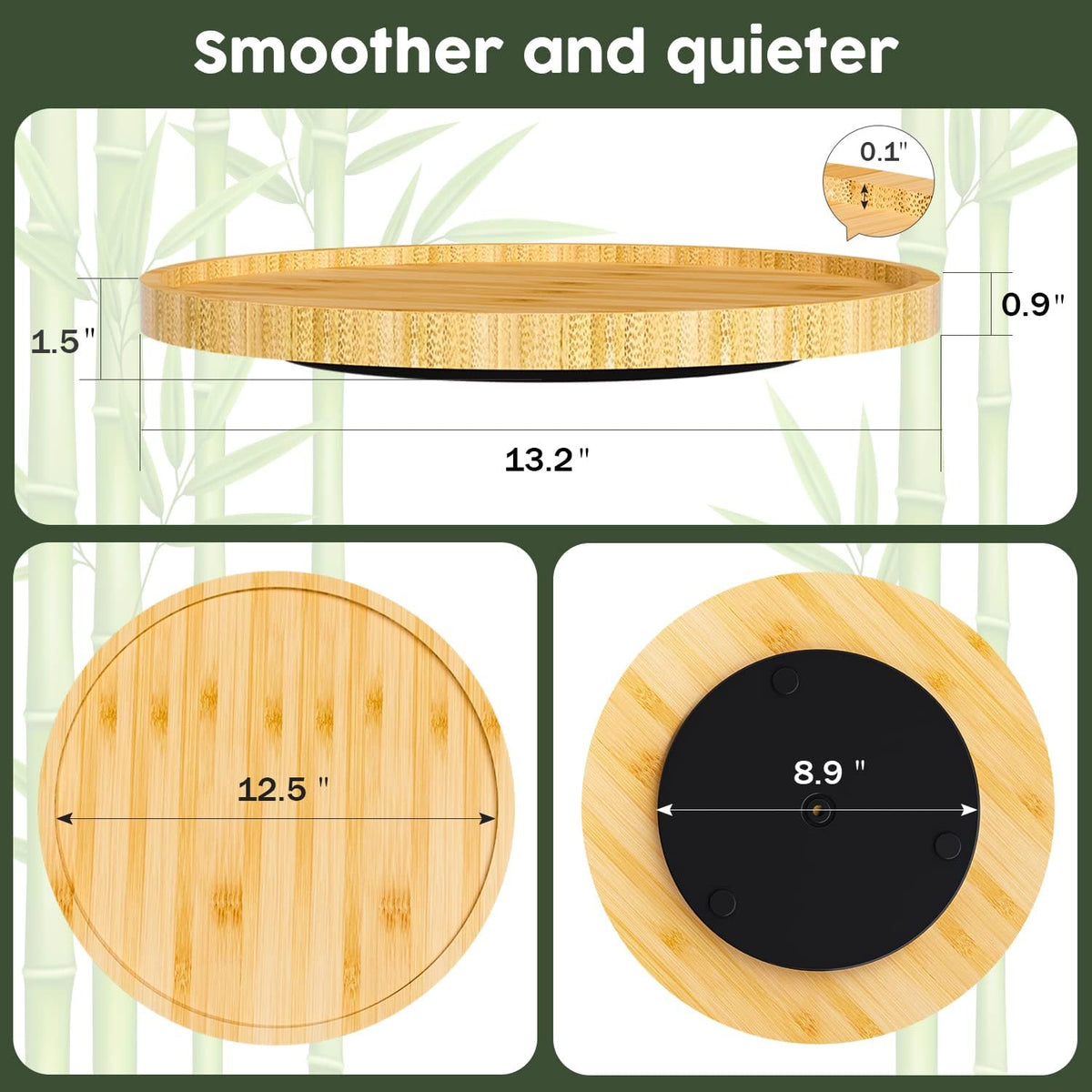 Lazy Susan Organizer, 10 Inch Non-Skid Bamboo Turntable Organizer for Salt Pepper Olive Oil and Spices Next to Stove, Wooden Lazy Susan for Table or Kitchen Countertop Organizer