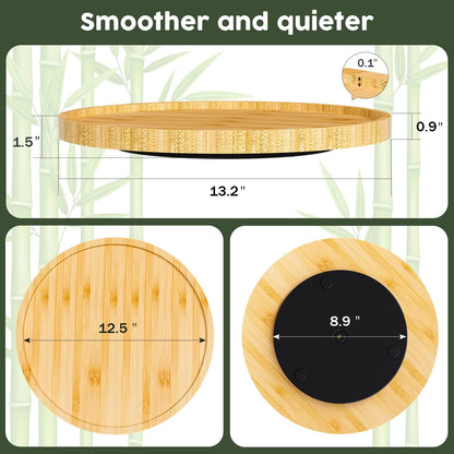 Lazy Susan Organizer, 10 Inch Non-Skid Bamboo Turntable Organizer for Salt Pepper Olive Oil and Spices Next to Stove, Wooden Lazy Susan for Table or Kitchen Countertop Organizer