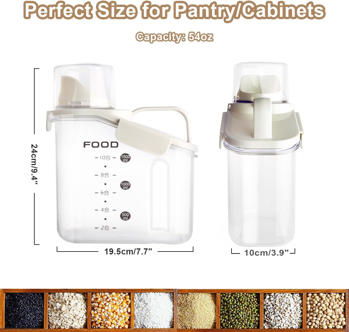 LANGMINGDE Cereal Containers Storage, 2.8L/95oz Airtight Large Dry Food Storage Containers with Pouring Spout Measuring Cup for Snacks Grain Rice,BPA Free Dispenser Plastic Bin