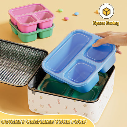 Canfanni 6 Pcs Snack Box Container Set, Reusable 3&4 Compartment Meal Prep Snack Containers for Adults Kids Toddler, BPA-Free Divided Lunchable Container for School, Work and Travel (5 Color)