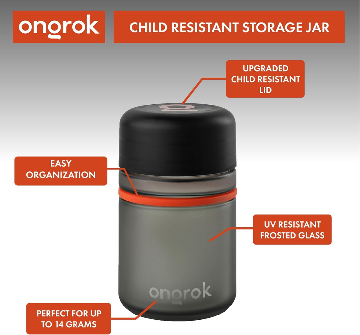 ONGROK Glass Storage Jar, 180ml | UV Herb/Spice Jar with Child‑Resistant Lid, Color‑Coded Glass Containers to Preserve Smell and Aroma