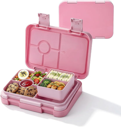 Bento Lunch Box for Kids, 6 Compartments BPA Free, Dishwasher Safe Back to School Snack Bento Lunch Containers Boxes, Ideal Portion Sizes for On-the-Go Meal, Ages 3+, School, Green Patterned